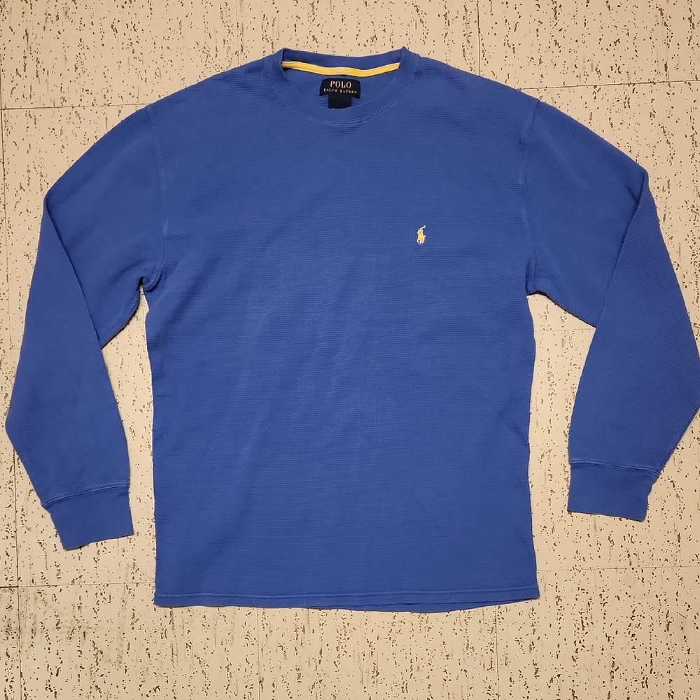Polo Ralph Lauren Blue Cable Knit Thermal Long Sleeve Thick Shirt